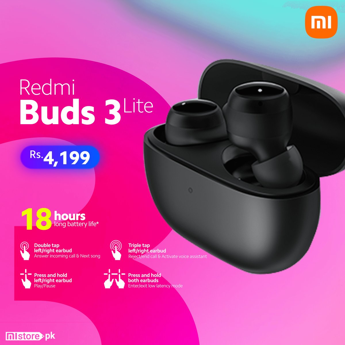 MistorePk's tweet photo. #PlayTheBeat on #RedmiBuds3Lite which comes with Up to 18 hours long battery life* Backup that gives you Outstanding audio anytime.
โ
Noise Cancelation
โ
IP54* dust and water-resistance
โ
Sensitive touch operations
Grab yours Now: https://t.co/FkUJcDTgQK https://t.co/T1fTaNmyUK