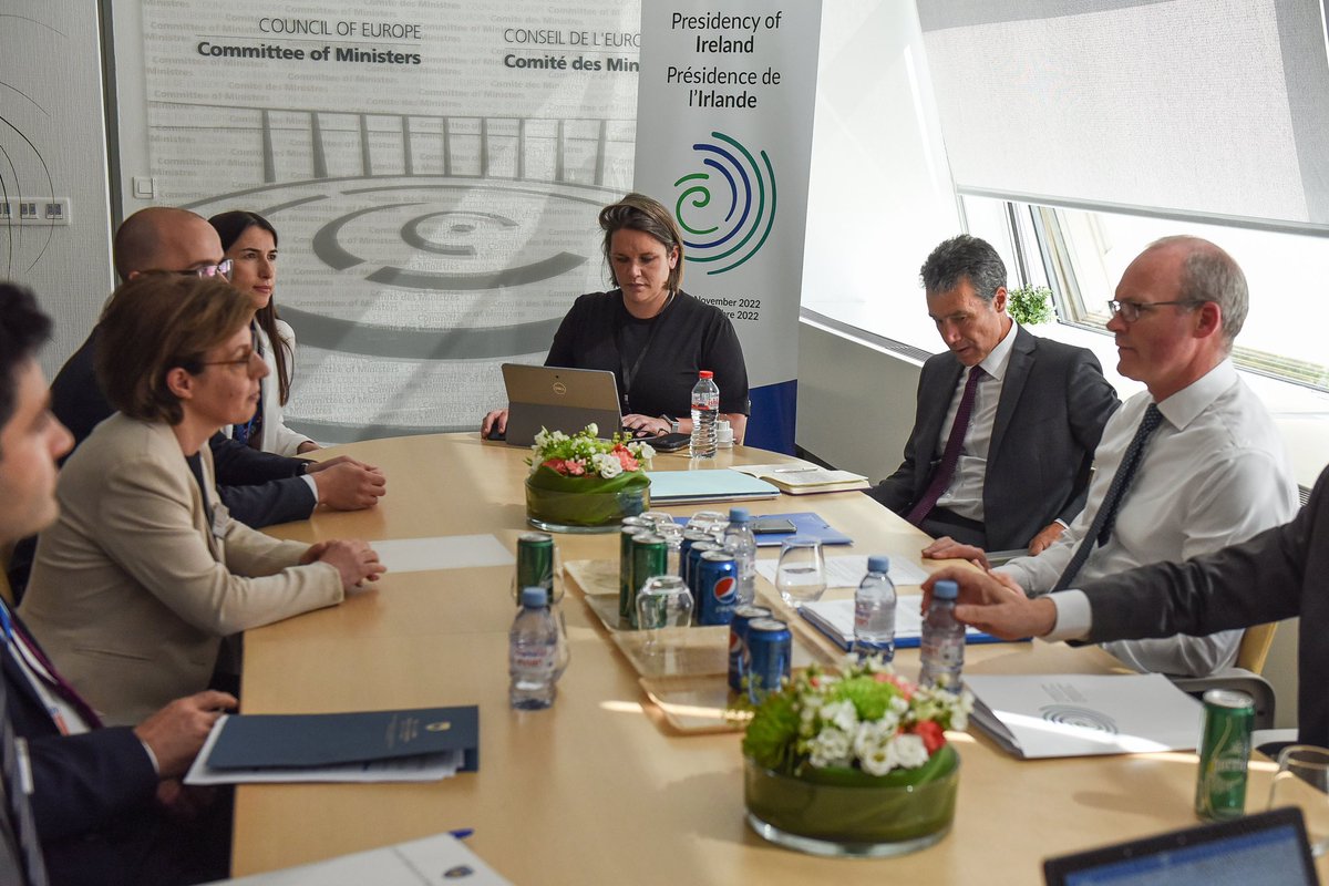 DPM/FM <a href="/gervallaschwarz/">Donika Gërvalla-Schwarz</a> continued meetings on a detailed discussion with the MFA and MoD of #Ireland, in his capacity as Irish Chairmanship of the <a href="/coe/">Council of Europe</a>’s Committee of Ministers - <a href="/simoncoveney/">Simon Coveney</a>, regarding 🇽🇰’s CoE membership process &amp; important political matters.

🇽🇰🤝🇮🇪