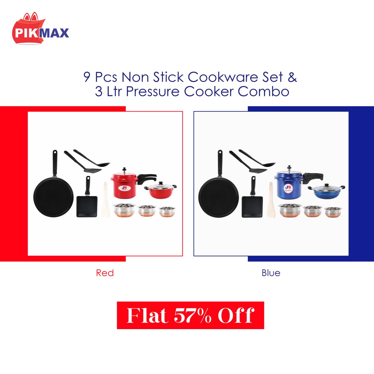 pikmaxofficial's tweet image. Get 9 pcs non stick cookware set &amp;amp; 3 ltr pressure cooker combo offer only on pikmax.com
#NonStickCookwareSet #CookwareSet #PressureCooker #Comboofferonkitchen #ShoponPikmax