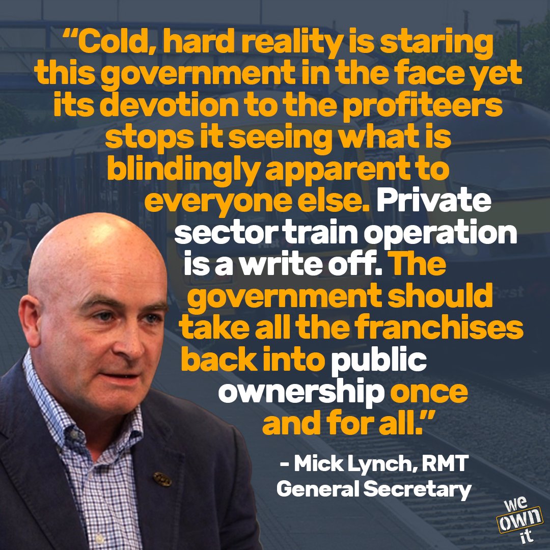 🚆 Mick Lynch is absolutely right. Rail privatisation has been a disaster for everybody except the shareholders whose pockets it has lined.

It's time to bring the WHOLE railway into public hands!
