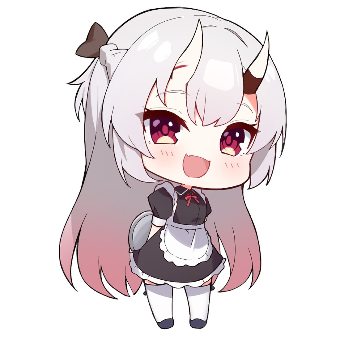 nakiri ayame 1girl horns solo chibi red eyes long hair oni horns  illustration images