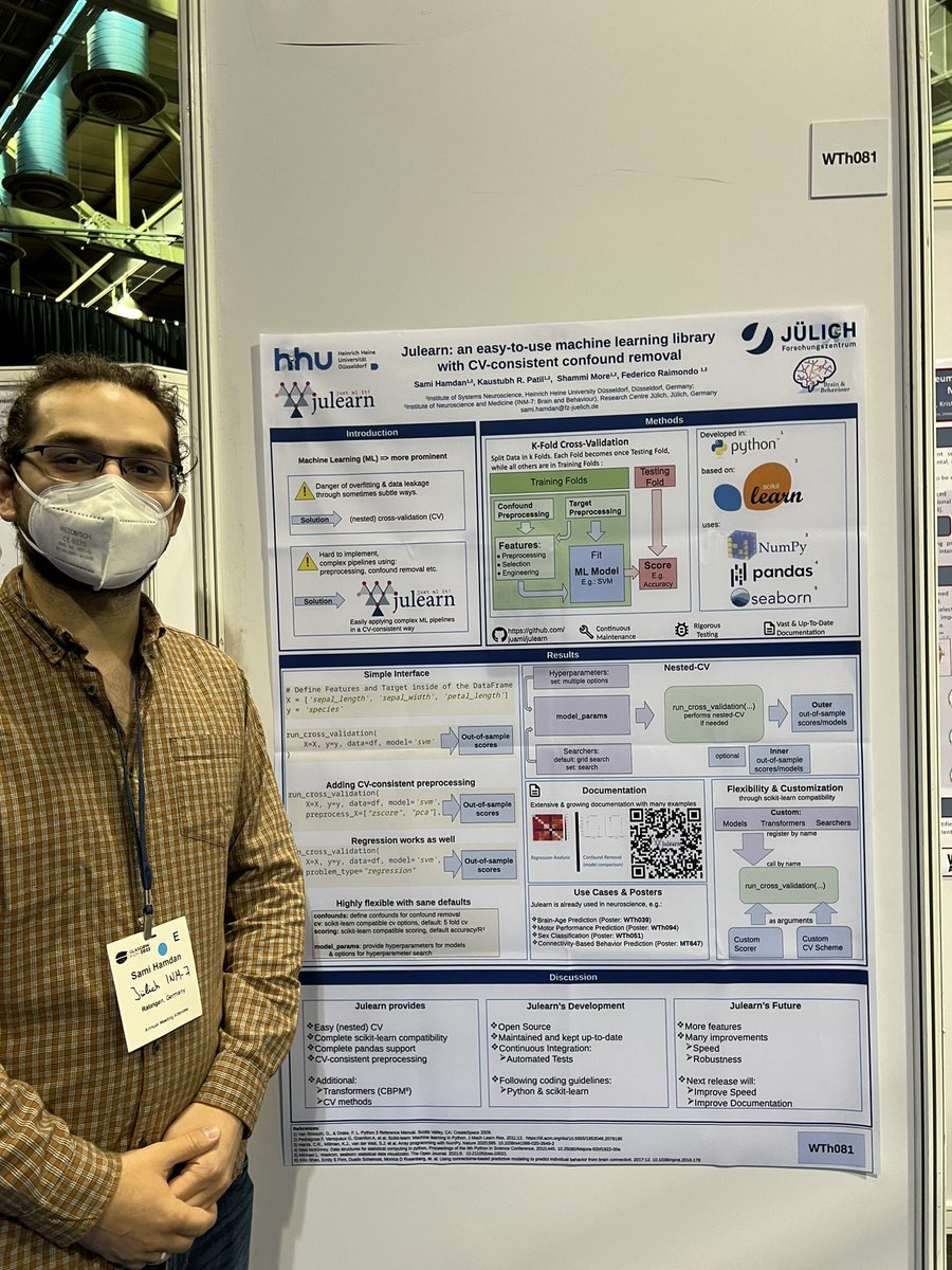 INM7_ISN's tweet photo. At poster 81 Sami Hamdan presents JuLearn, a user-friendly environment for machine-learning on neuroimaging. Particularly interesting for those getting into the field!

Sami will be a person to discuss confounds in individual prediction, too. https://t.co/ar9XJG5Bxb