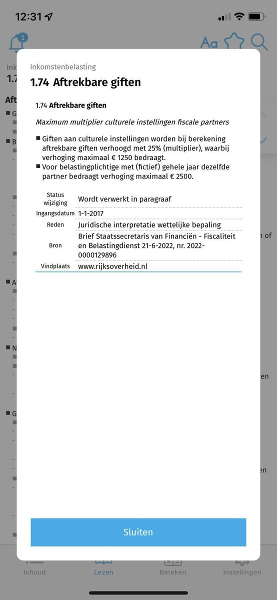 De maximale multiplier bij aftrekbare giften aan culturele instellingen bedraagt voor fiscale partners niet € 1250, maar € 2500, zo maakt de @StasFB bekend. Maar hij gaat de Wet IB 2001 voor de toekomst er op aanpassen.