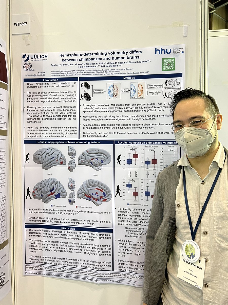 INM7_ISN's tweet photo. Is this right? Find out at poster 697 

Patrick Friedrich showing fascinating data on hemispheric asymmetry in humans 🧑‍🦱and chimps 🐒 https://t.co/a0hVrQl4VV