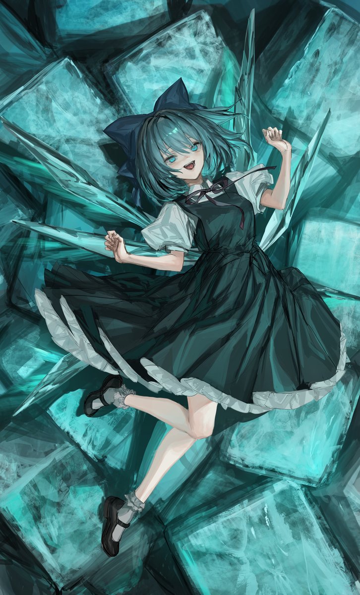 cirno 1girl ice solo dress bow blue hair ice wings  illustration images
