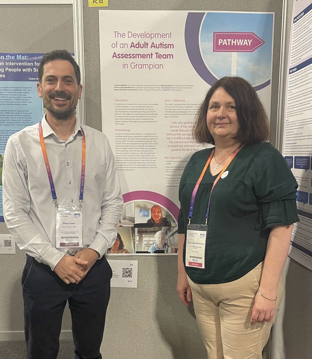rcsltscot's tweet photo. Another great poster. Development of an adult autism assessment team with Speech &amp; Language Therapy and AHPs at the core. Amazing to see @EmmaMacSLT in the flesh! @Carolyncahpo @ScotlandSLThub @profalexmcmahon #NHSScot22 @RCSLTLearn @Ahpscot https://t.co/dTPvNp5lEs