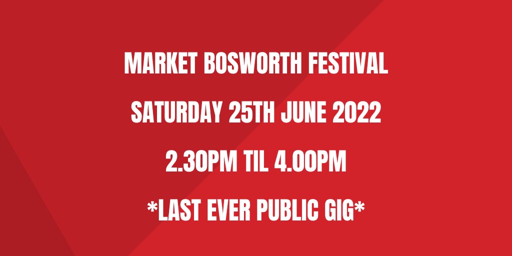 Our last ever public gig will be taking place this Saturday 25th June on the Parish Field (Park St) at Market Bosworth Festival, playing 2.30pm til 4.00pm. Free entry!
Further details of the event can be found via the official event page here: fb.me/e/3qwlqCTcb
🎶🎸🎹🎷🎤🥁