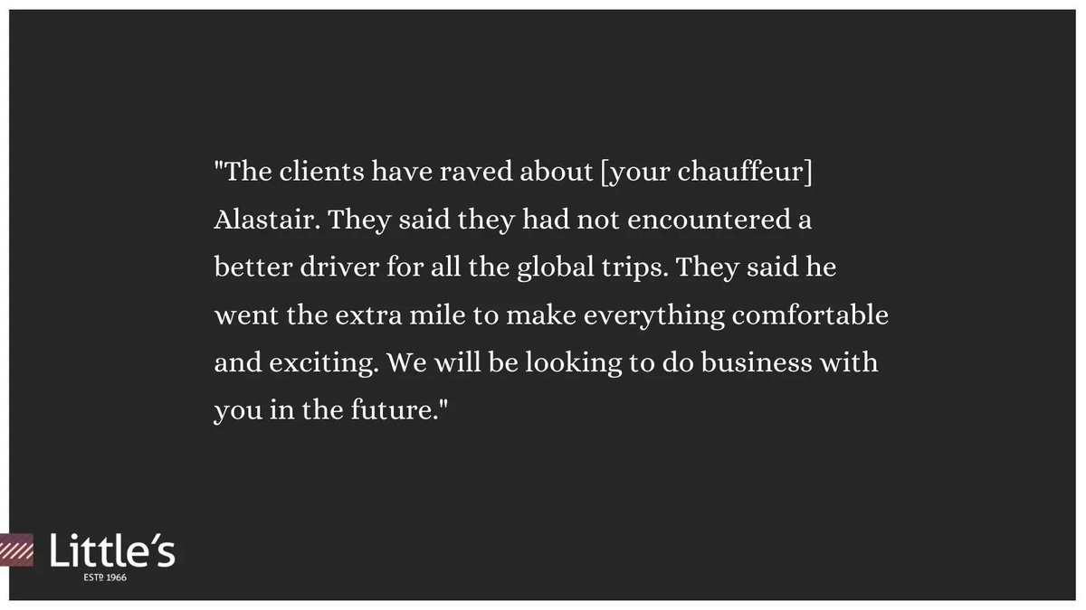 We were delighted to receive this wonderful feedback from a recent client. #luxurychauffeurdrive #executivetravel #chauffeurservice