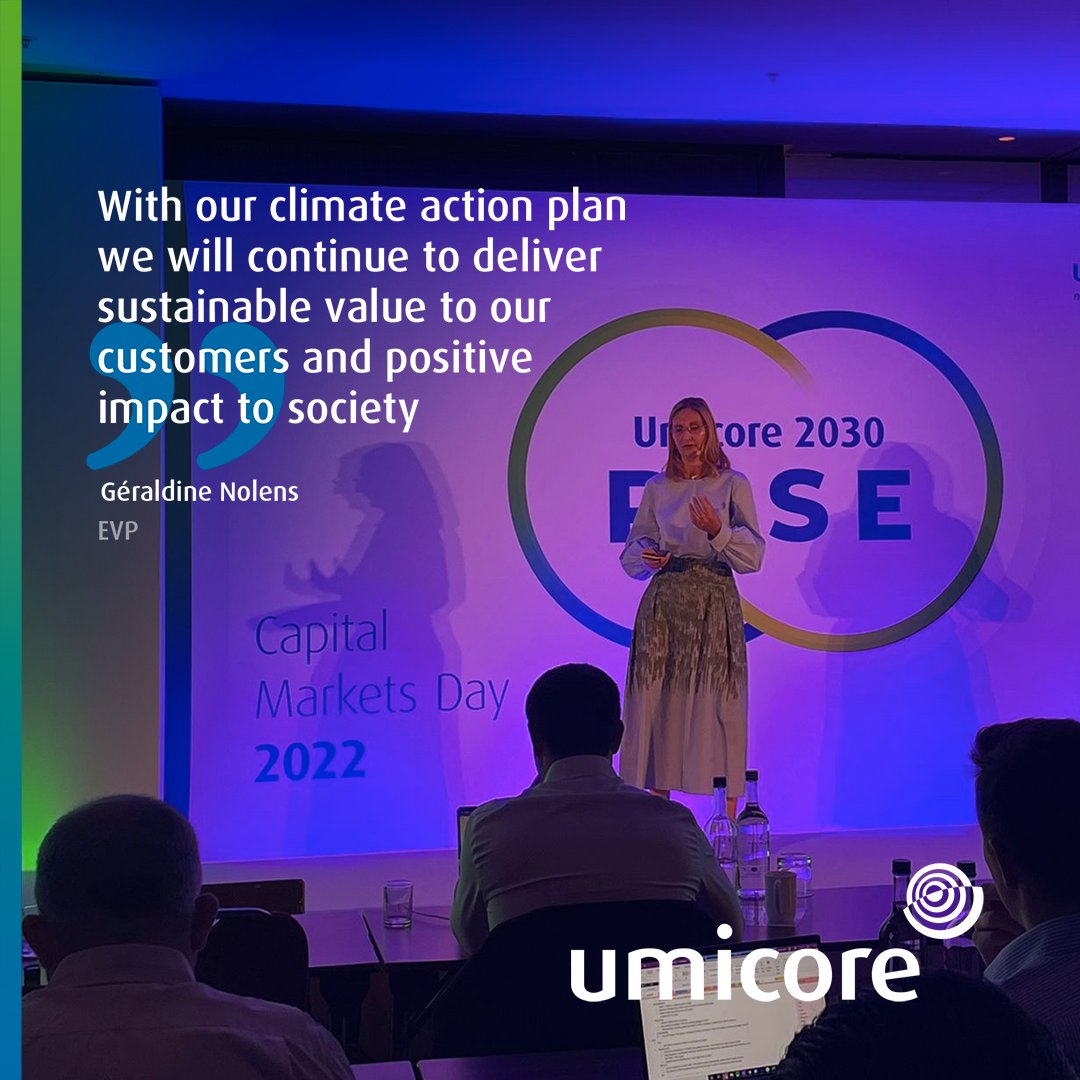 UmicoreGroup's tweet photo. Géraldine addressed how we are going for Zero, guiding us through Umicore’s climate action plan and how we will manage impact on climate: decarbonizing our scope 1, 2 and 3 GHG emissions. #UmicoreCMD2022 #2030RISE #LetsGoForZero https://t.co/t7r3QlUBES
