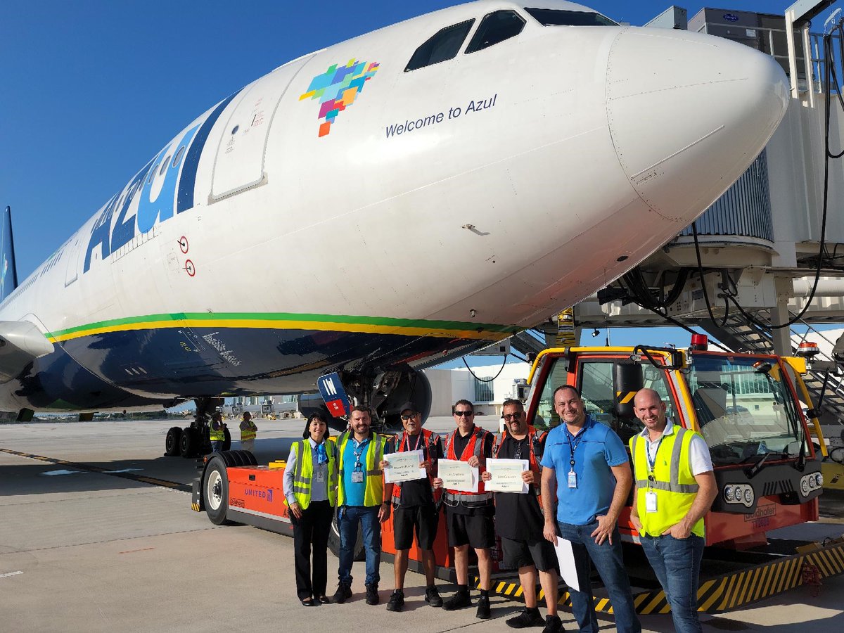 It’s #WidebodyWednesday and we’d like welcome another airline that will be re-locating to our new Terminal C - @azulinhasaereas 🇧🇷 - stopping by to dry-fit their A330 aircraft at their future home. 💙 Also, shout out to the United crew for assisting with the towing of the plane.