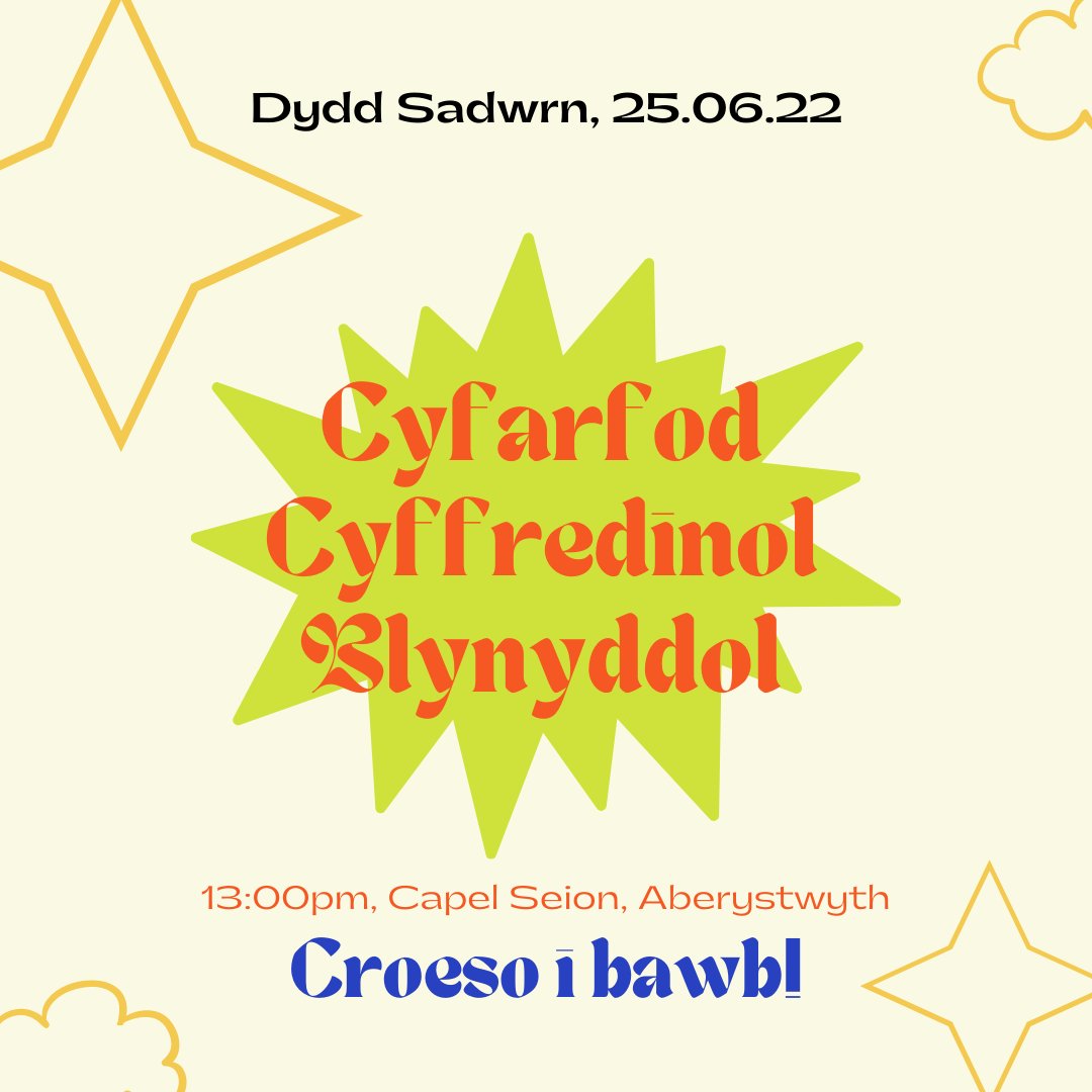 Ymunwch a ni dydd Sadwrn ar gyfer ein Cyfarfod Cyffredinol Blynyddol yng Nghapel Seion, Aberystwyth am 13:00pm. 

Mae dolen Zoom ar gael hefyd os na fedrwch chi deithio. Bydd yn hyfryd cael cyfle i weddio a rhannu gyda'n gilydd. 

Gwelwn ni chi yno! 

Croeso mawr iawn i bawb!
