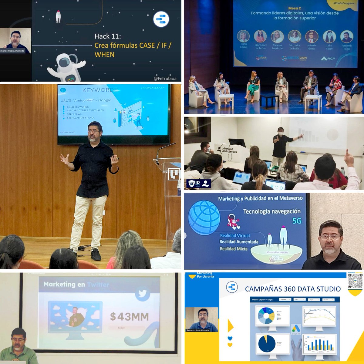 🚩Los últimos 3 Meses han sido frenéticos en formación, conferencias, eventos y oportunidades:

🔹 Marketing en #Metaverso 
🔹 #TerritorioDSM y #DSMValencia 
🔹 #MarketingForUcrania
🔹Analytics con la UCJC
🔹 #EduexCongress 

¡Maravillosas todas las oportunidades! 🚀
#Formacion