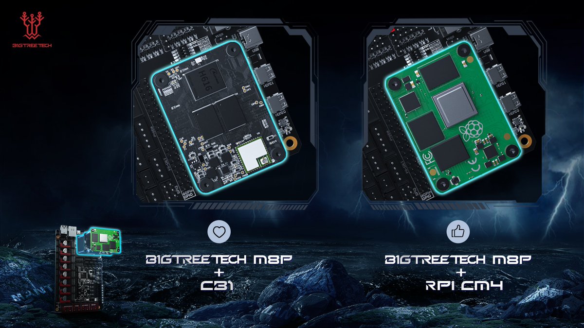 BigTreeTech's tweet photo. 🎉We said we were just getting started and we meant it!
🧐 Finding it difficult to get your hands on a CM4 or RPi? Worry not! We've got you covered!
Comment with an emoji ❤️ or 👍 below and share your thoughts about this major motherboard leap. https://t.co/OvEa919XTq