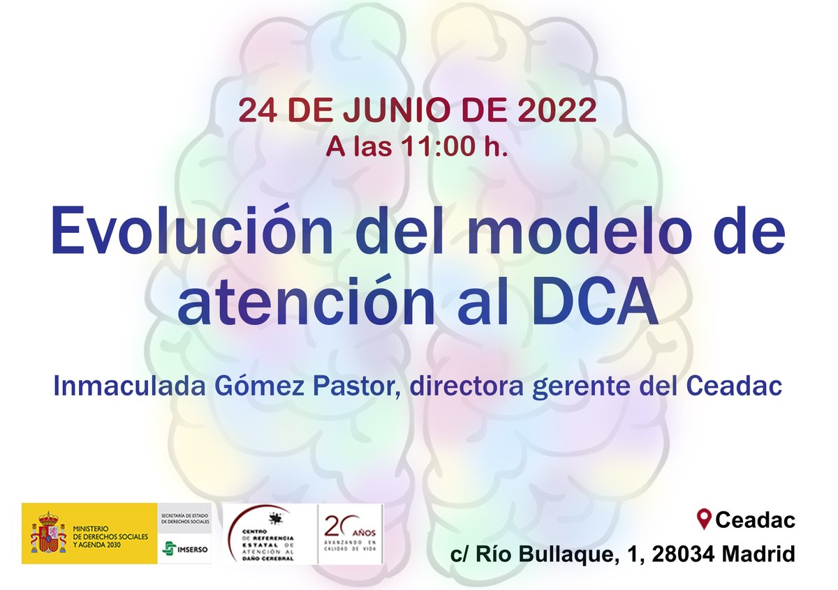 CreCeadac's tweet photo. 🟢Inmaculada Gómez Pastor, directora gerente del Ceadac, realizará el 24 de junio la presentación "Evolución del modelo de atención al DCA". El evento pertenece al grupo de actividades programadas bajo el lema «20 años avanzando en la calidad de vida»

Sigue leyendo...👇 https://t.co/XLoWcWYptp