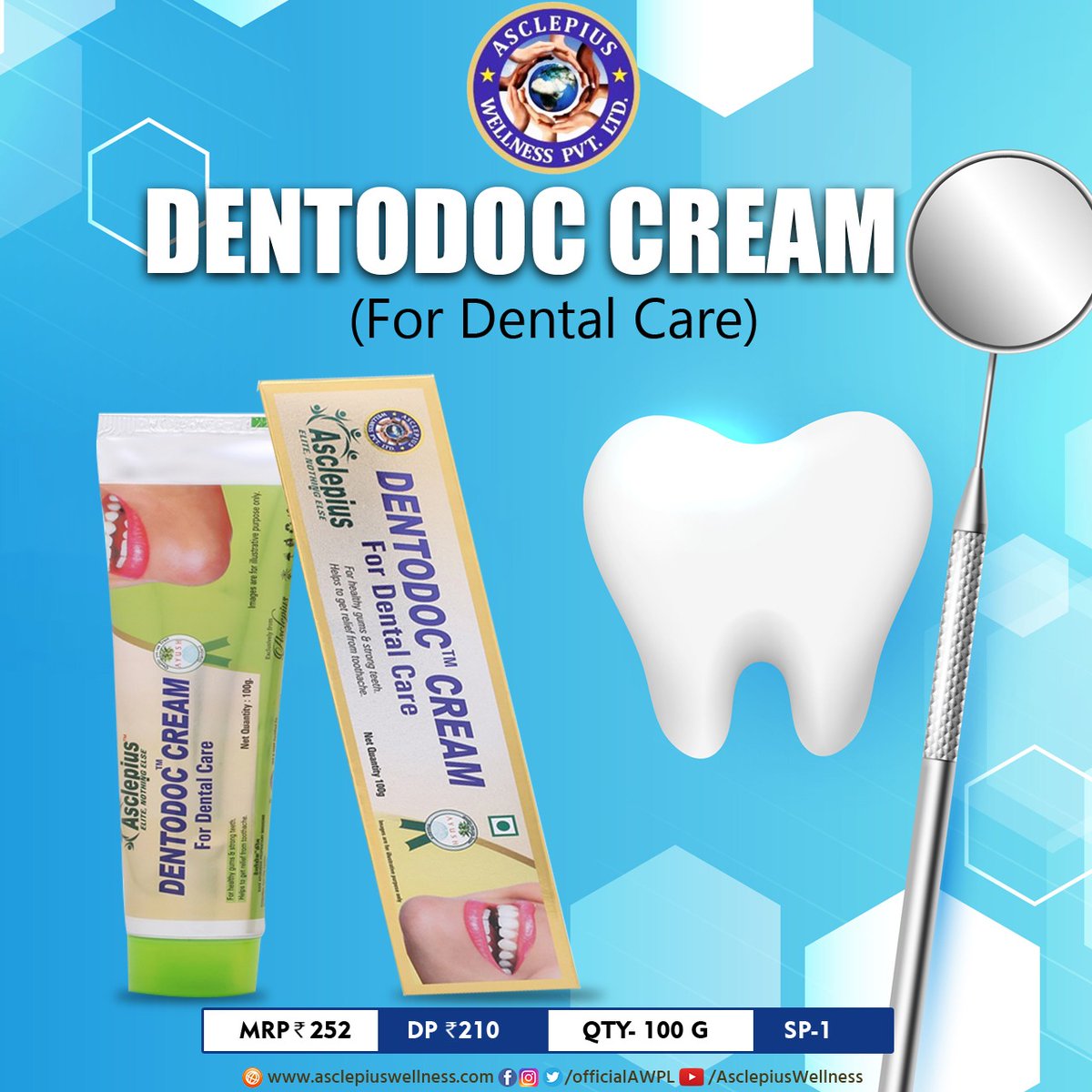 OfficialAWPL's tweet photo. AWPL presents DENTODOC CREAM, a dental care product that gives you strong and shining teeth.
Check details at: https://t.co/kxgtocC2Zx
#AWPL #asclepius_wellness_pvt_ltd #awplproduct #ayurvedafornation #Ayurveda #dentalcare #DentoDoc #strongteethandgums https://t.co/Y6HHQoQUZJ