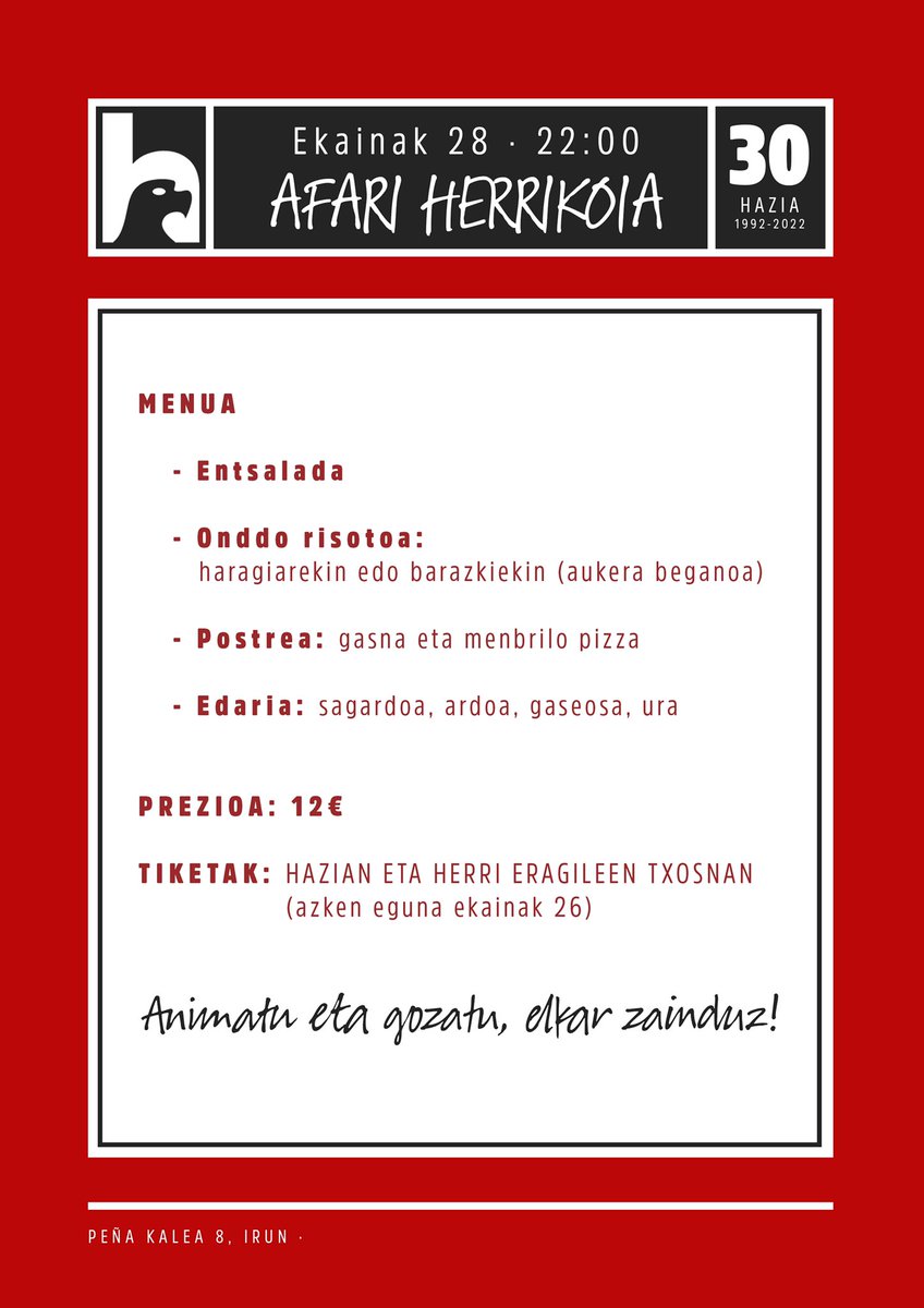 HaziaLibre's tweet photo. Adi!
#Ekainak28|ko #TheLingles eta #DjBull|en emanaldien arteko #AfariHerrikoia menu goxoa prestatu dugu, aukera beganoarekin.
👉#Tiketak salgai Hazian eta Txoznan
Animatu! https://t.co/PAoyZPScwJ