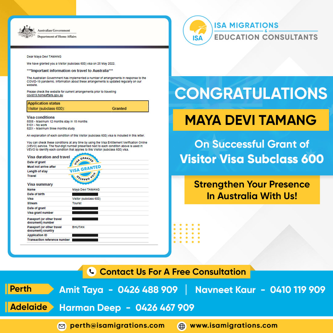 isamigrations's tweet image. 🎉Congratulations!!!

♦MAYA DEVI TAMANG on Successful Grant of #VisitorVisa600♦

Thank you for choosing @isamigrations

Call us today to check your eligibility for #Visitorvisa 🇦🇺
☎️+61 426 488 909

#visa #Migration #immigration #visitorvisa #Australia #visitor