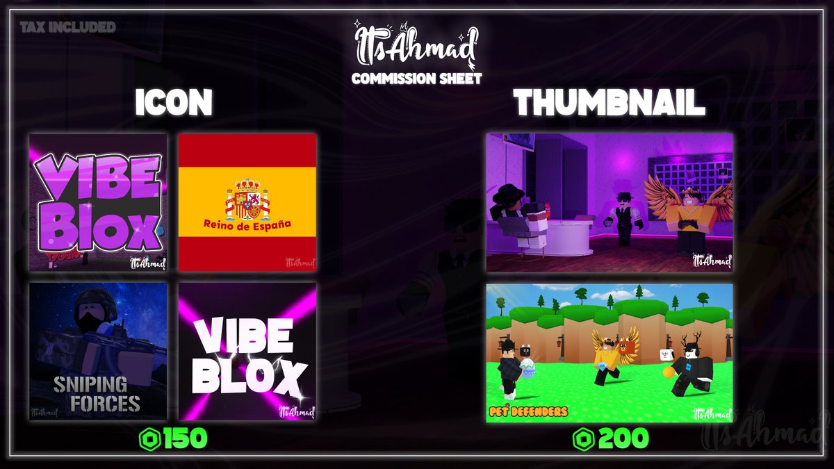 BytexFX's tweet photo. Commission Sheet Summer 2022!☀️

If you have any questions or would like to order, Feel free to message me on Twitter or Discord at ItsAhmad#2894💬

Likes, Retweets &amp; Comments are much appreciated [❤️♻️]

| #Roblox | #RobloxDev | #RobloxGFX | #RobloxArt | #CommissionSheet | https://t.co/XYmTBFXPmD