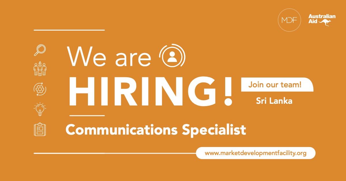 MDFGlobal's tweet photo. We're #hiring: an exciting opportunity for a #Communications #Specialist to join our #SriLanka team! Join our team to develop innovative #communications products, campaigns and strategies, collaborating with a diverse team. Apply here: https://t.co/qoTAx6eqUl 

#workwithus https://t.co/6mAZU85WYe