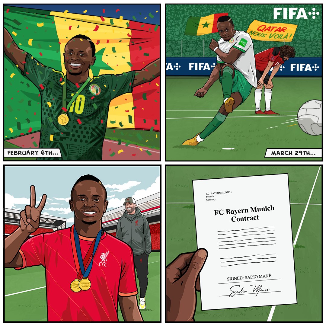 FIFAWorldCup's tweet photo. What a few months for Sadio Mane 🏆🇸🇳🥇✍️ https://t.co/Hr9CbT6tyC