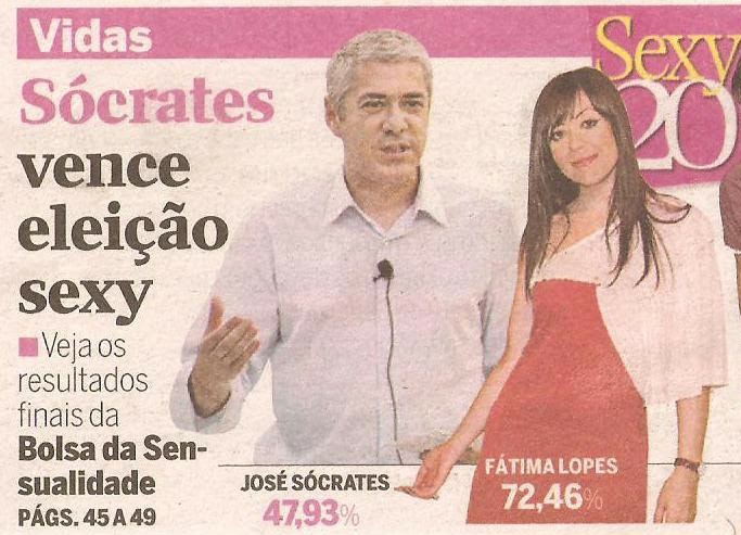 Then Prime-Minister José Sócrates (PS) wins the public contest for "Sexiest Man in Portugal", promoted by tabloid Correio da Manhã (2009).