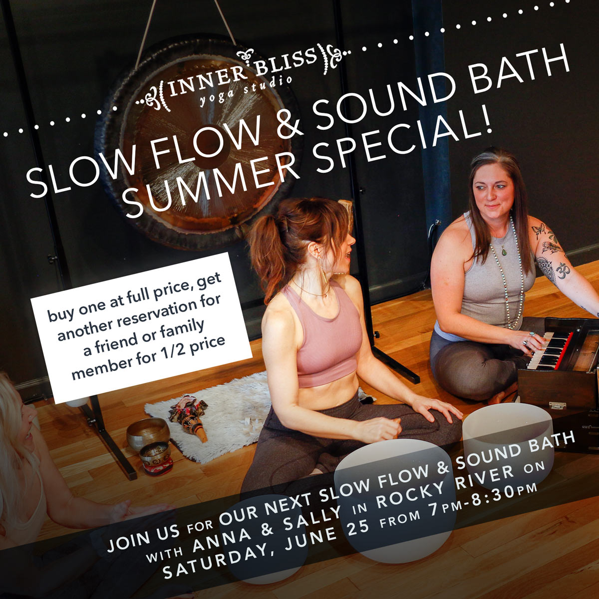 ☀️ Slow Flow &amp; Sound Bath *SUMMER SPECIAL!* ☀️ Buy one get one for a friend at half price! Saturday, 6/25 at 7pm #soundbath #yoga 
innerblissyogastudio.com/iby-chatter/20…