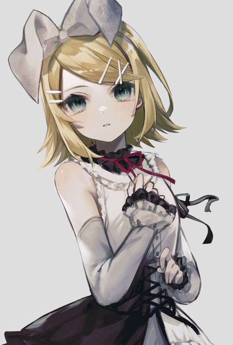 kagamine rin 1girl solo hair ornament blonde hair hairclip bow detached sleeves  illustration images