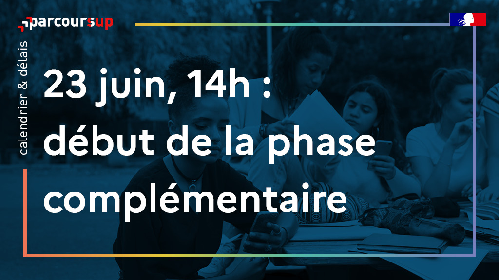 📣 Ouverture de la phase complémentaire #Parcoursup jeudi 23 juin dès 14h !

✅ Vous pourrez formuler jusqu'à 10 nouveaux vœux pour des formations qui ont encore des places disponibles.

Plus de 5 300 formations seront proposées.

Pour tout savoir ➡️ parcoursup.fr/index.php?desc…