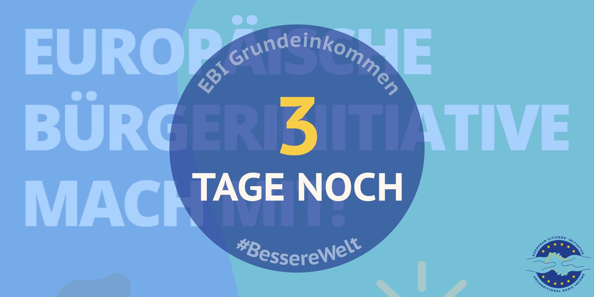 Noch 3 Tage haben wir Zeit, um es zu schaffen: 1 Million Unterschriften in ganz Europa! 

Lasst uns die Dynamik, die in den letzten Wochen explodiert 🎉 ist, weiter nutzen! 🌍
Weiter unterschreiben und teilen, gerne auch per WhatsApp an eure Freunde. 
✍🏼 ebi-grundeinkommen.de