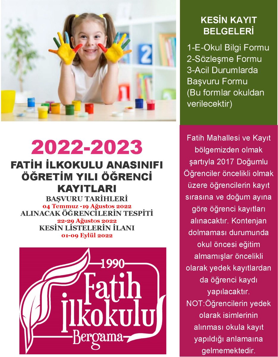 Anasıfı Öğrenci Kayıt Duyurusu