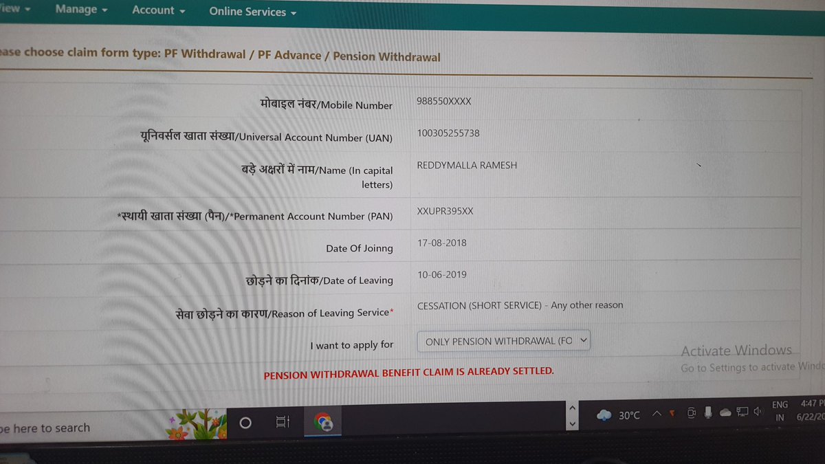 ReddymallaRame5's tweet photo. @socialepfo @epfodelhiwest @epfokandivaliw1 @PMOIndia @narendramodi @EPFOIndia

Dear Respected Sir/Madam,

My Name is Ramesh Reddymalla and my UAN number is 100305255738, I worked with 2 different companies from 2010 to 2019. I have not received my pension amount till date. https://t.co/sVV45Rd3Cg