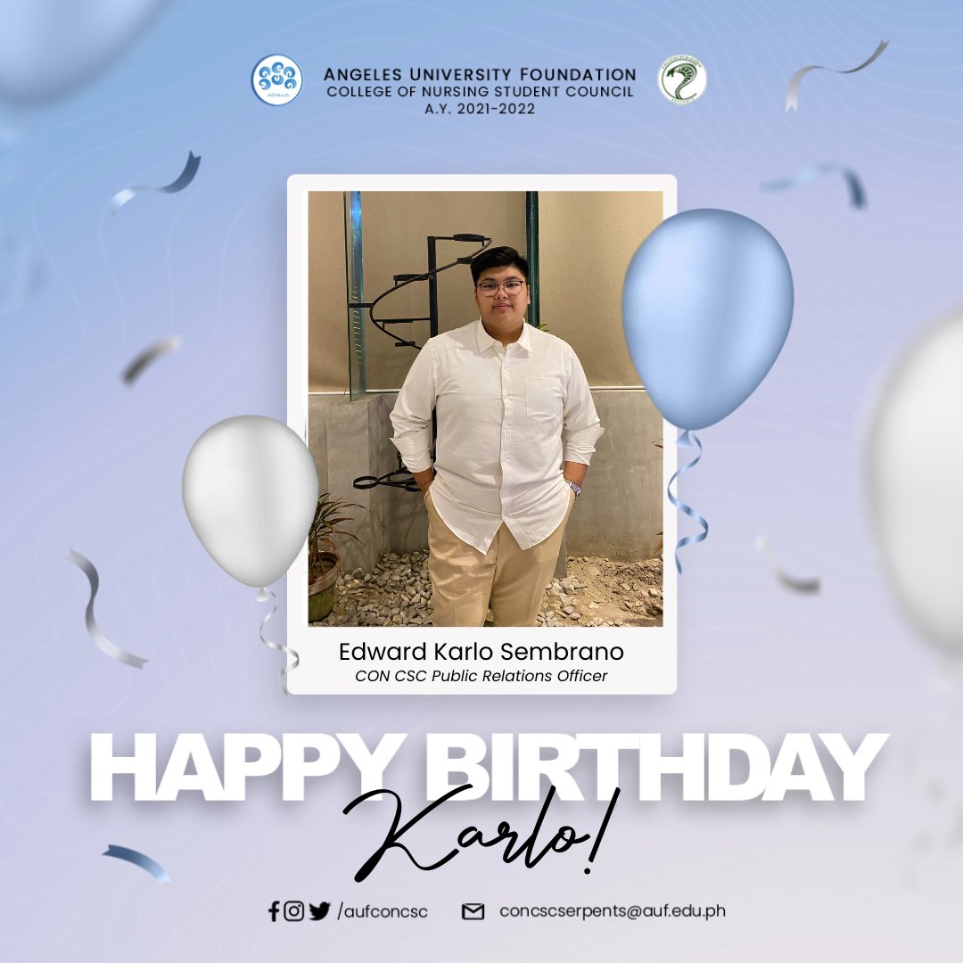 aufconcsc's tweet photo. Happy birthday to our hardworking P.R.O., 𝗘𝗱𝘄𝗮𝗿𝗱 𝗞𝗮𝗿𝗹𝗼 𝗦𝗲𝗺𝗯𝗿𝗮𝗻𝗼! 

We hope you will have a wonderful day full of joy and love! As you embark on a new chapter in your life, may you continue to fulfill all of your hopes and ambitions, Future RN.

1/2 https://t.co/vA4iLJFhVf