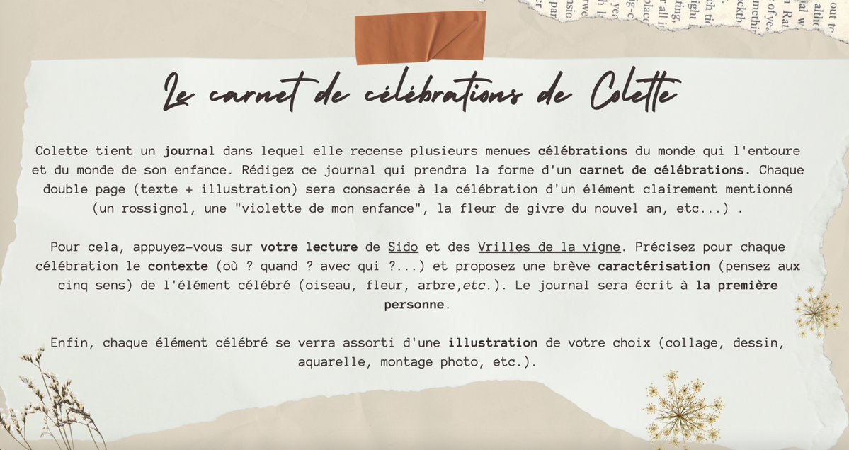 éduscol Lettres (@eduscol_lettres) on Twitter photo 💐 #Bac2023 | La célébration du monde
🔶 <a href="/actoulouse/">Académie de Toulouse</a> propose une série de pistes pédagogiques pour étudier les œuvres de #Colette au programme de 1ère :
🌸 une problématisation, 4 corpus
🌸 une piste d’appropriation autour du carnet de célébrations
👉 disciplines.ac-toulouse.fr/lettres/didact… 💐 #Bac2023 | La célébration du monde
🔶 <a href="/actoulouse/">Académie de Toulouse</a> propose une série de pistes pédagogiques pour étudier les œuvres de #Colette au programme de 1ère :
🌸 une problématisation, 4 corpus
🌸 une piste d’appropriation autour du carnet de célébrations
👉 disciplines.ac-toulouse.fr/lettres/didact…