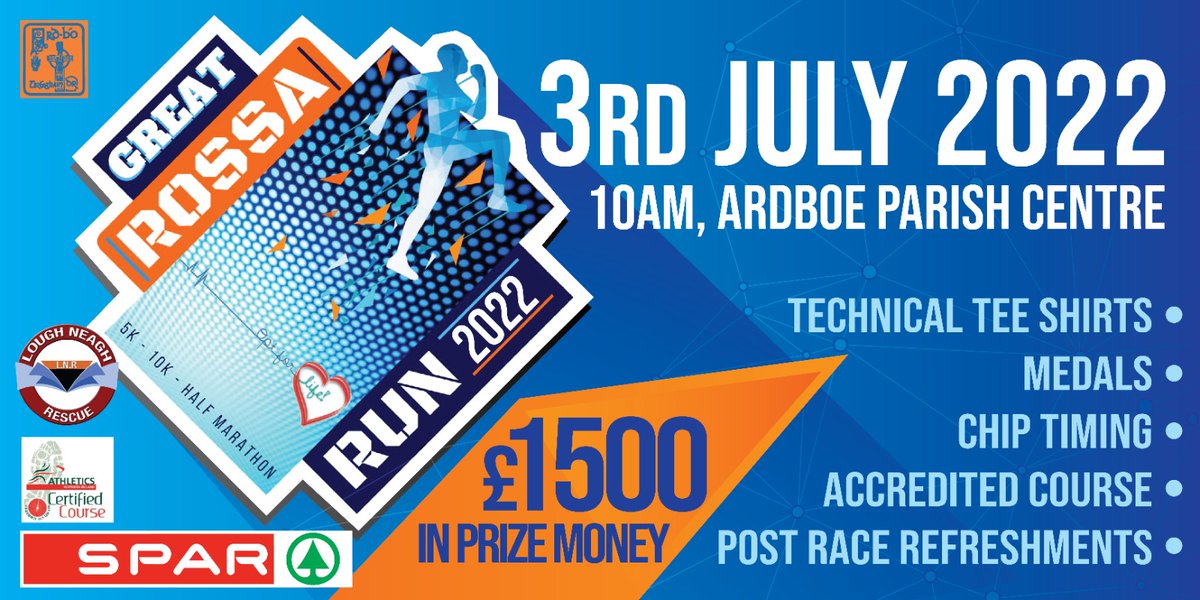 Great Rossa Run (@greatrossarun) on Twitter photo 🔸️🔹️5K - 10K - HALF🔹️🔸️
All roads lead to Ardboe on Sunday 3rd July 🏃♂️🏃♀️💨
Online Registration closes at Midnight tomorrow 🔽🔽🔽
athleticsni.org/Fixtures/The-G…
Please RT <a href="/JoeBrolly1993/">Joe Brolly</a> <a href="/brianmcguigan7/">brian mc guigan</a> <a href="/owen_mulligan/">Owen Mulligan</a> <a href="/congill99/">conleith gilligan</a> <a href="/KieranMcG94/">Kieran McGeary</a>
#GRR2022 🔸️🔹️5K - 10K - HALF🔹️🔸️
All roads lead to Ardboe on Sunday 3rd July 🏃♂️🏃♀️💨
Online Registration closes at Midnight tomorrow 🔽🔽🔽
athleticsni.org/Fixtures/The-G…
Please RT <a href="/JoeBrolly1993/">Joe Brolly</a> <a href="/brianmcguigan7/">brian mc guigan</a> <a href="/owen_mulligan/">Owen Mulligan</a> <a href="/congill99/">conleith gilligan</a> <a href="/KieranMcG94/">Kieran McGeary</a>
#GRR2022