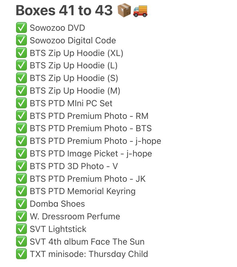 GAgorlsshop's tweet photo. Hello Bbs! 💜
#GGS_Updates 🚨 #GGS_Budols_OTW 🚚
Intransit na yung Boxes 41 to 43 sa Pilipinas!! 🥹 Malapit ng umuwi ang mga budols natin 🥰 Please see pic for the list of all the items included in these boxes. Hoping for their safe arrival 💜

Thank you bbs! 💖
- 🛒🐳🌟🌙🌻💎 https://t.co/YrzqU0sDPF