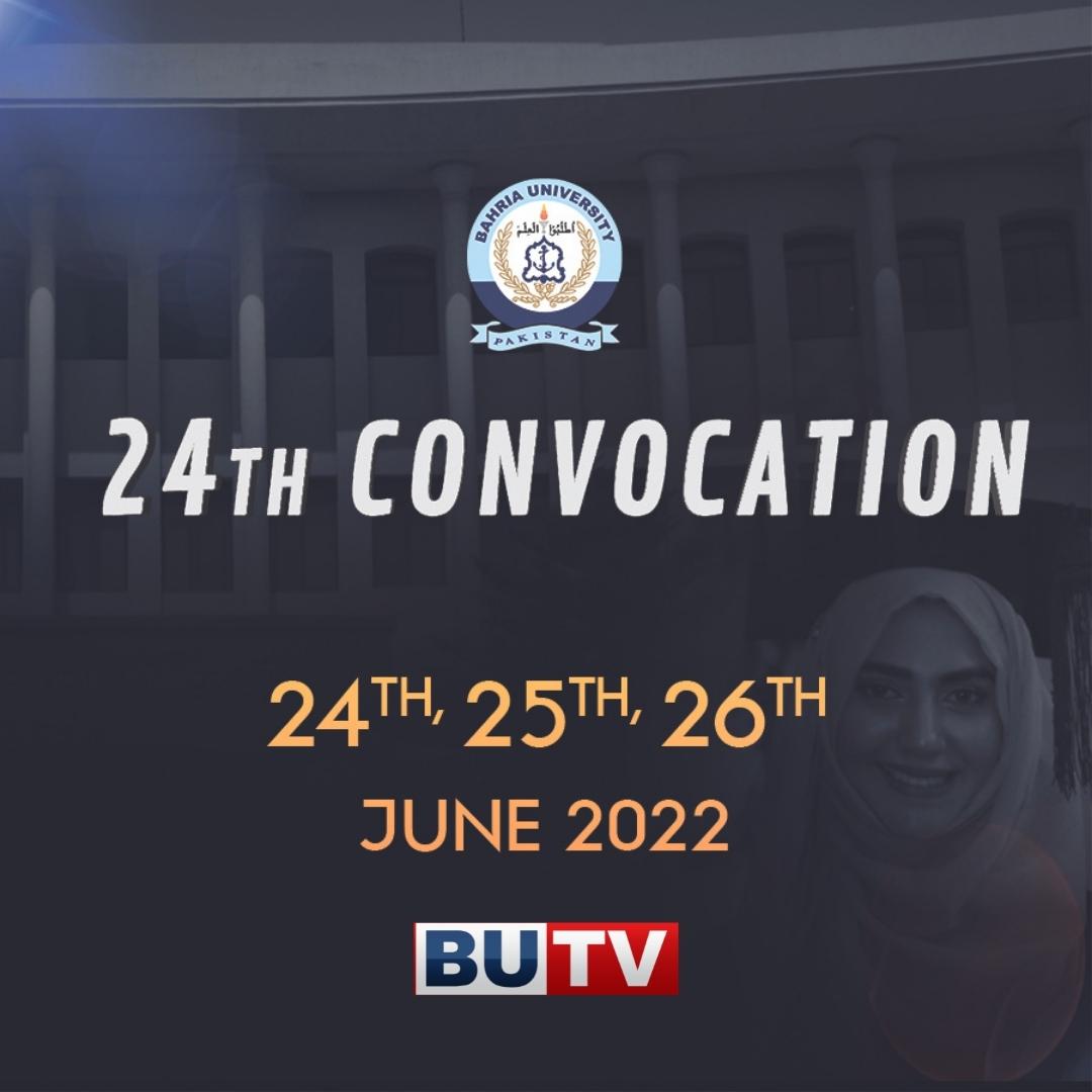 bumediahouse's tweet photo. 24th Convocation of BUIC will be live stream on our Facebook &amp; YouTube. 

24th June: Humanities Social Sciences &amp; BU Law School
25th June: Business &amp; Management Sciences 
26th June: Engineering &amp; Applied Sciences

#BahriaUniversity #24thConvocation #Convocation #BUTV #BUIC https://t.co/kSNQHlEUeL