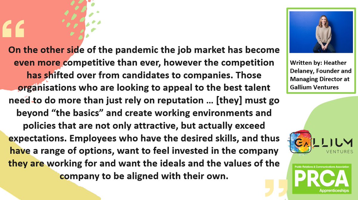 PRapprentices's tweet photo. #Employers are you seeking to hire the best candidates?

You can learn how to "go beyond 'the basics' " by reading this article on the 'Five ways to attract Talent' by @DivertingLife

➡️ https://t.co/lWDyVSMVfS

@PRCA_HQ @GalliumVentures #Hiring #talent #cisionuk https://t.co/y3MVfNLmU4