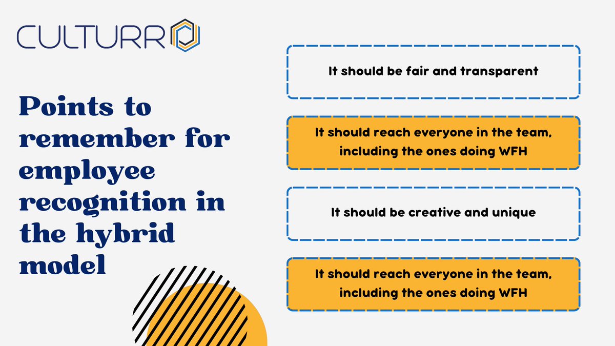 Culturro_'s tweet photo. 🤗Providing recognition is one of the most important jobs of 🧑‍🏫team managers, especially in the hybrid model. 

💢So, next time you plan a recognition program, make sure to include these points.👇

 #hybridworkmodel #hybridbusinessmodel #recognition #employeerecognition https://t.co/GsM4Ojsz9l