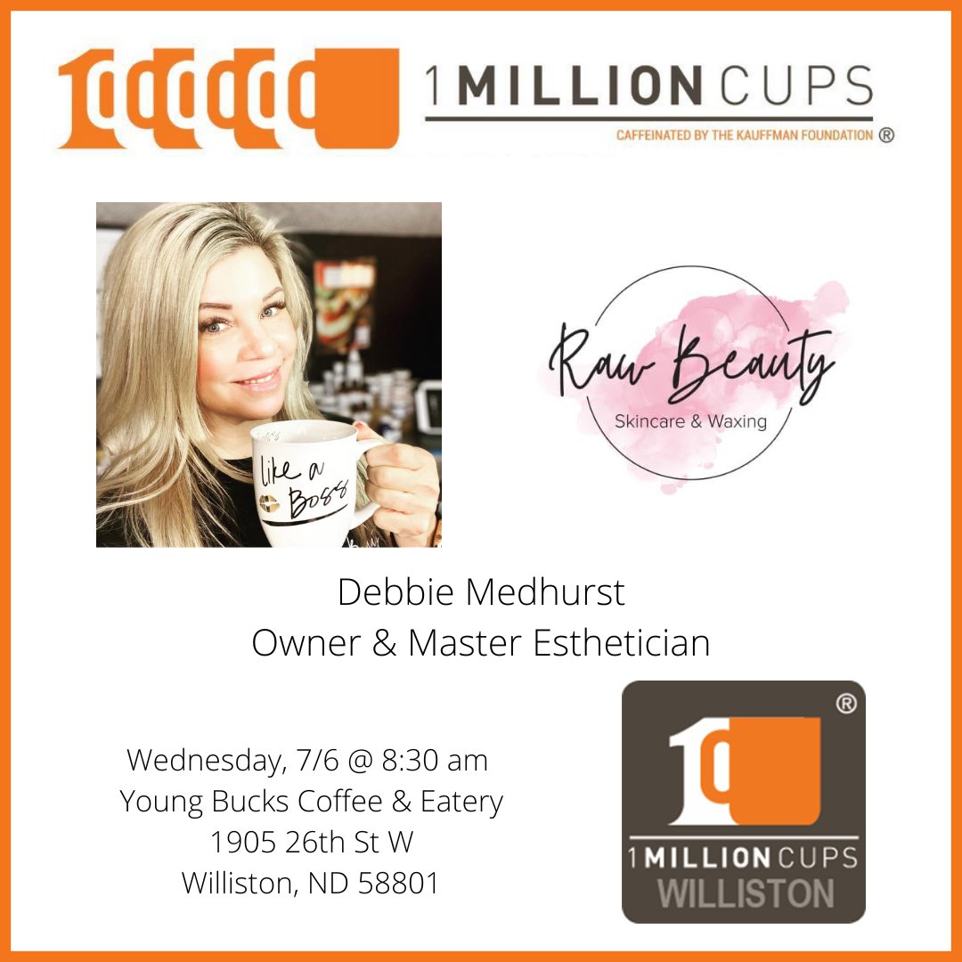 1MillionCupsWST's tweet photo. One of our presenters for July 6th's meeting is Debbie Medhurst,owner and master esthetician at Raw Beauty 🌸Skincare and Waxing!

Join us on ➡️ July 6th at 8:30 am at Young Bucks Coffee &amp; Eatery ⬅️ to hear more about Debbie's business and entrepreneurial journey! https://t.co/6NdrjzULLz