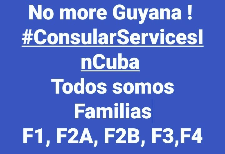 rosana_reinaldo's tweet photo. we need the opening of the embassy now, enough of waiting so much we are suffering we are all family
#DATECFRP #ConsularServicesInCuba #CFRP #NoMoreGuyana #ConsularServicesInCubaAllCategories @WHAAsstSecty @POTUS @Cartajuanero @USEmbCuba @USCIS @SecMayorkas @SecBlinken @StateDept https://t.co/KZ3pBXWdms