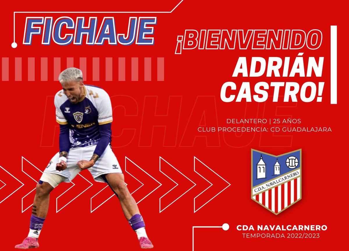⚠️OFICIAL | Adrián Castro ( <a href="/AdriCastro__/">Adri Castro</a> ) se incorpora al CDA Navalcarnero

➡️El delantero de 25 años se formó en las categorías inferiores del Granada y jugó la pasada temporada en el Guadalajara.

¡Bienvenido a tu nueva casa, Adri!⛵️