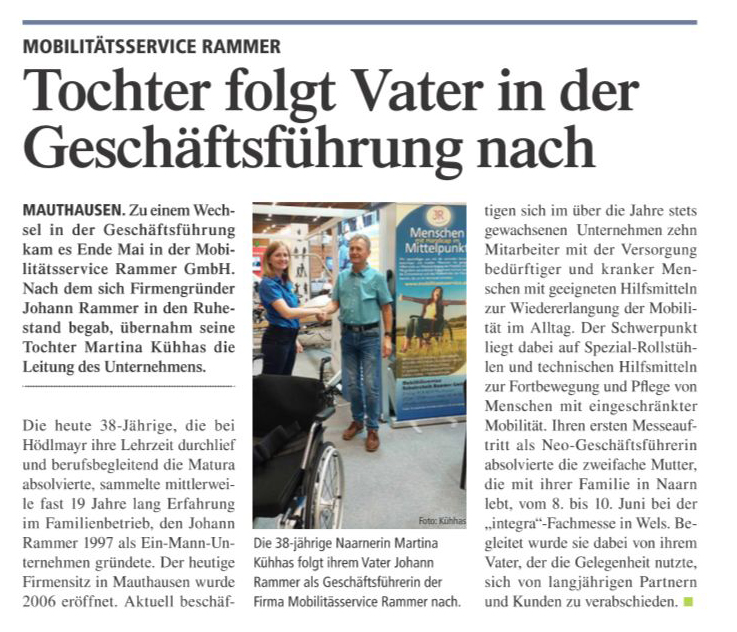 Rehatechnik's tweet photo. 𝗙𝗨̈𝗛𝗥𝗨𝗡𝗚𝗦𝗪𝗘𝗖𝗛𝗦𝗘𝗟! - Seit 1. Juni leitet Martina Kühhas die Geschäfte und folgt somit ihrem Vater nach. Johann Rammer verabschiedet in den verdienten Ruhestand 👉 https://t.co/nNok7q31gu

 #mobilitätsservice #rehatechnik #betriebsnachfolge https://t.co/rFaE4muHZy