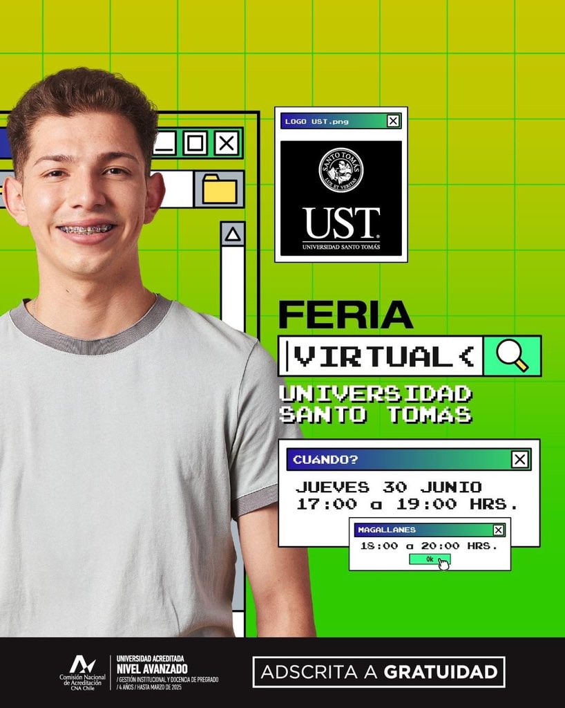 admision_UST's tweet photo. ¡Súmate a nuestra feria! 💪😎
Te invitamos a que conozcas todo lo que necesitas saber sobre la Universidad Santo Tomás con las charlas de Facultad y carreras que hemos preparado especialmente para ti.
No esperes más. Inscríbete en https://t.co/CcotN0hCp3 y súmate a esta actividad https://t.co/eSYsjBv6Fq