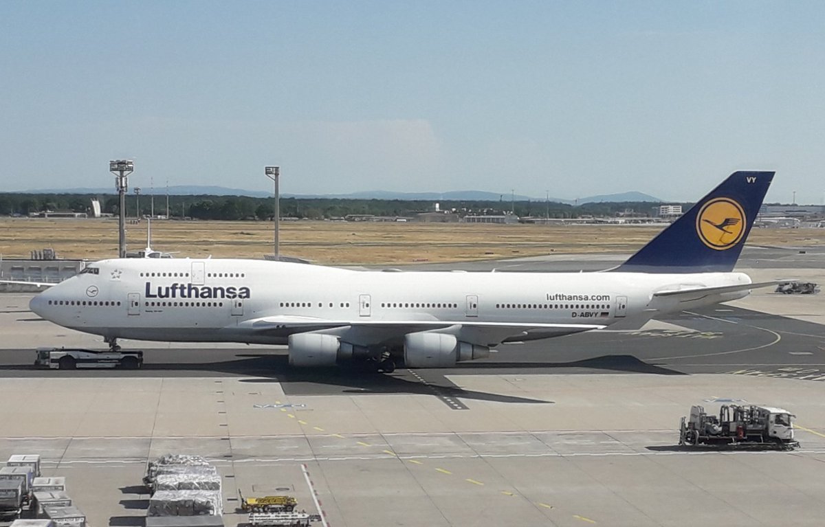 I first went to <a href="/Airport_FRA/">Frankfurt Airport</a> in 1982.  <a href="/lufthansa/">Lufthansa</a> flew 747s then. Still do in 2022! This 2000-build -400 was parked in 2020, but is now back in service.
