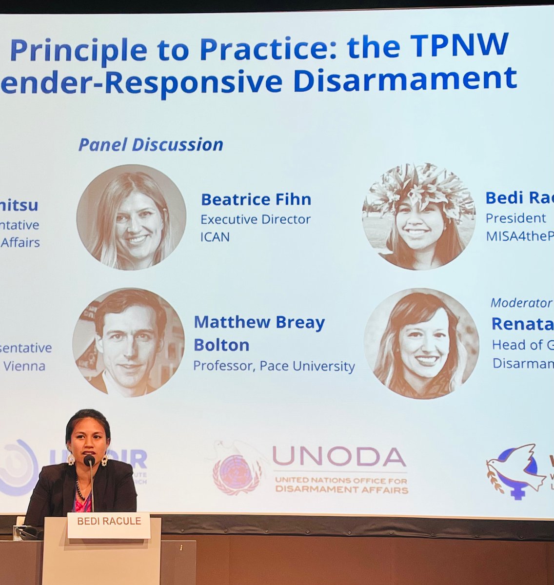 Bedi Racule from <a href="/misa4thepacific/">MISA 4 The Pacific</a> shares the stories of her community and the disproportionate effects on #women  of radiation in the Pacific areas impacted by #nuclear tests. #Cancer and lack of infrastructure main concerns.