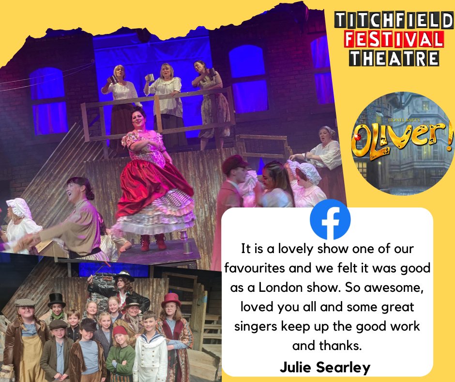 We've had some simply amazing reviews come in for '#OLIVER!', thank you for all your messages!

It's still showing up until Saturday evening, so if you haven't seen it yet then what are you waiting for!?
Tickets still available at:
ticketsource.co.uk/tftheatre/e-vp…