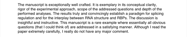 Jonesy (@drj_rna) on Twitter photo This is the best reviewer comment I've ever received :) Paper coming soon in Science Advances: "Modulation of pre-mRNA structure by hnRNP proteins regulates alternative splicing of MALT1" This is the best reviewer comment I've ever received :) Paper coming soon in Science Advances: "Modulation of pre-mRNA structure by hnRNP proteins regulates alternative splicing of MALT1"