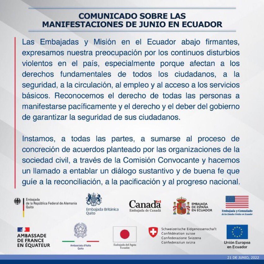 El diálogo es el medio para construir la paz 

<a href="/FranceEquateur/">FranceÉquateur 🇫🇷🇪🇨</a> se mantiene junto a Ecuador y hace votos para que se alcancen acuerdos sostenibles en favor del país