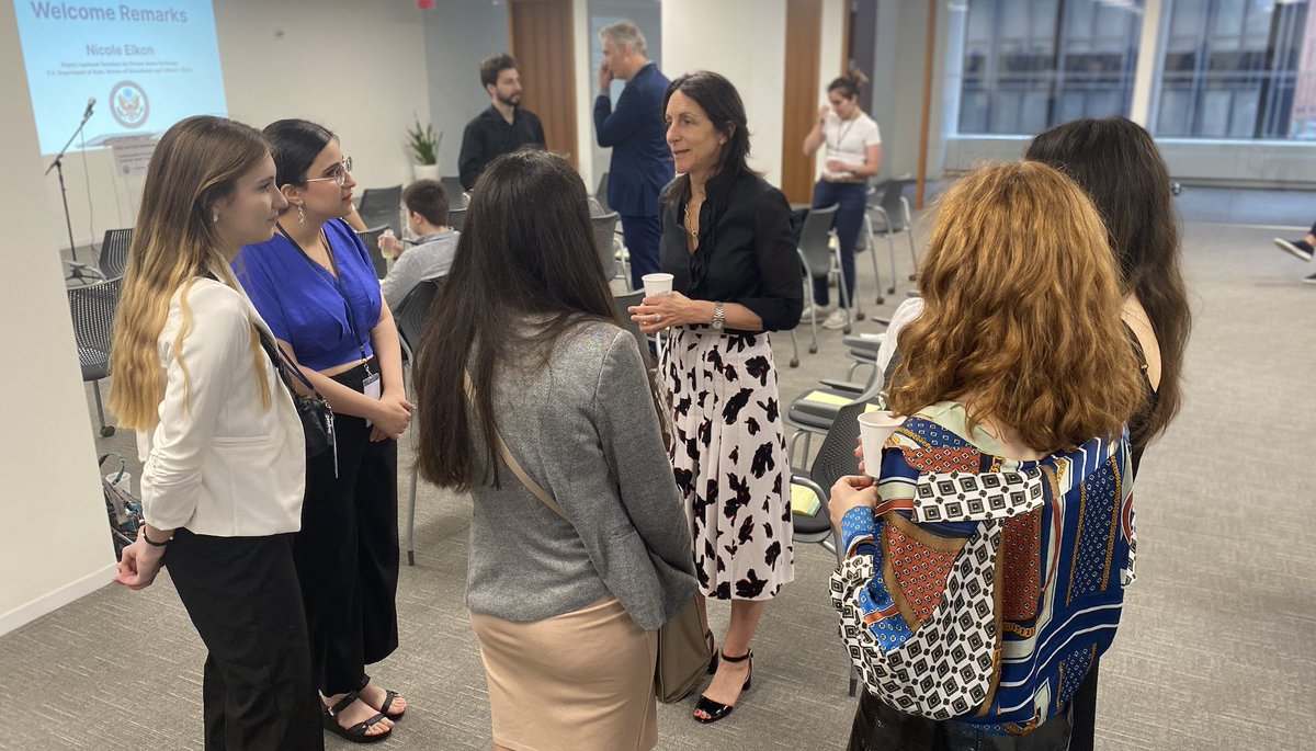 InterExchange's tweet photo. Welcome, Nicole Elkon, and thanks for joining us to discuss cultural exchange with our #SummerWorkTravel Ambassadors in #NYC! #SWTAmbassadors #SWTScholarships @ECAatState @ECA_AS @undersecPD https://t.co/4Crd1rMwgH