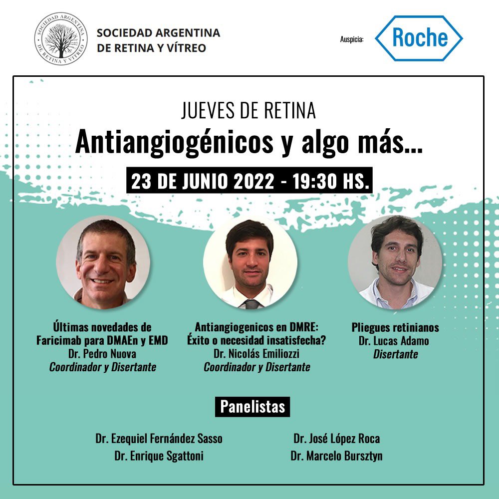 ¡Los invitamos al próximo Jueves de Retina! 👁

Antiangiogénicos y algo más...

🗓Jueves 23 de junio
⏰19:30 hs.
💻Transmisión online por nuestro canal de YouTube (youtube.com/watch?v=I5g3uu…)

Más información: info@saryv.org.ar